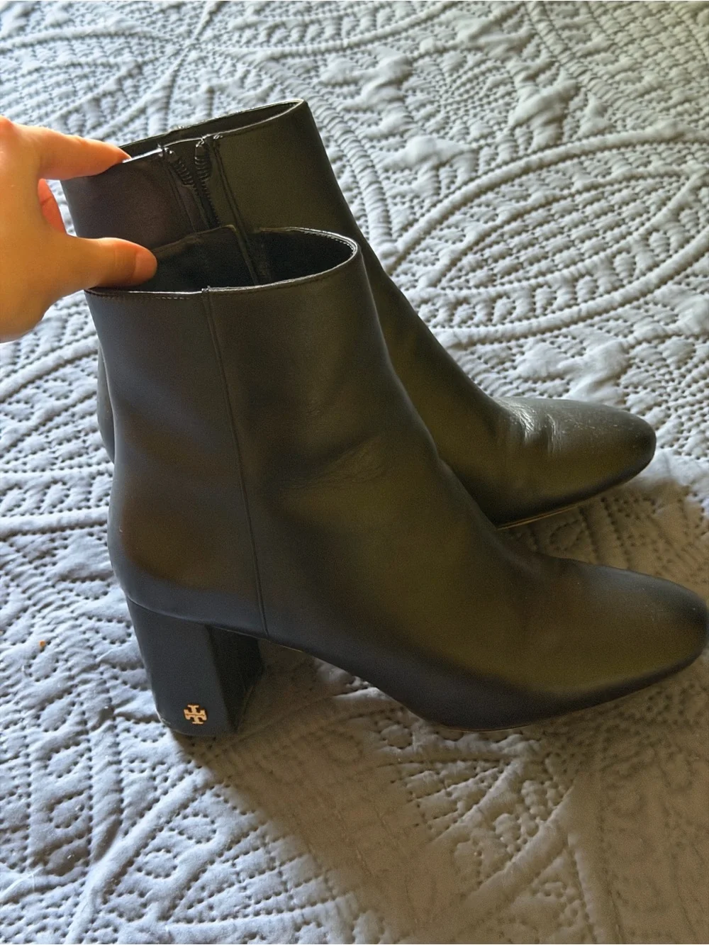Tory Burch Black Leather Brooke Heel Ankle Boots